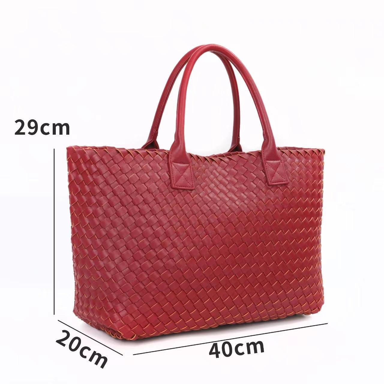 Large Handwoven Vegan Leather Tote/Weekend Bag in Onyx I Trendy Boutique Style ! Handmade Gift for Her - Alexel Crafts