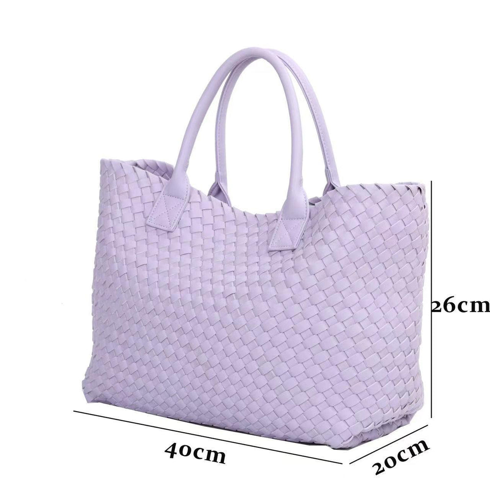 Large Handwoven Vegan Leather Tote/Weekend Bag in Onyx I Trendy Boutique Style ! Handmade Gift for Her - Alexel Crafts