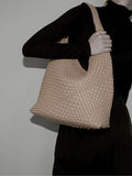 Large Handwoven Vegan Leather Tote Bag for Women