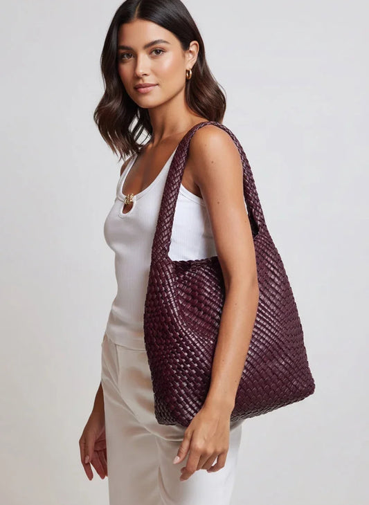 Large Handwoven Vegan Leather Tote Bag for Women - Image 2
