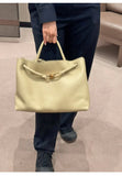 Large Luxury Soft Leather Tote Bag, Aesthetic Handbag With Gold Knot Buckle, Daily Fashion Designer Bag, Crossbody & Shoulder Style