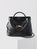 Large Luxury Soft Leather Tote Bag, Aesthetic Handbag With Gold Knot Buckle, Daily Fashion Designer Bag, Crossbody & Shoulder Style