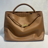 Large Luxury Soft Leather Tote Bag, Aesthetic Handbag With Gold Knot Buckle, Daily Fashion Designer Bag, Crossbody & Shoulder Style