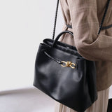 Large Luxury Soft Leather Tote Bag, Aesthetic Handbag With Gold Knot Buckle, Daily Fashion Designer Bag, Crossbody & Shoulder Style