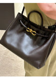 Large Luxury Soft Leather Tote Bag, Aesthetic Handbag With Gold Knot Buckle, Daily Fashion Designer Bag, Crossbody & Shoulder Style