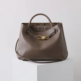Large Luxury Soft Leather Tote Bag, Aesthetic Handbag With Gold Knot Buckle, Daily Fashion Designer Bag, Crossbody & Shoulder Style