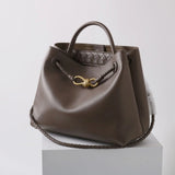 Large Luxury Soft Leather Tote Bag, Aesthetic Handbag With Gold Knot Buckle, Daily Fashion Designer Bag, Crossbody & Shoulder Style