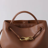 Large Luxury Soft Leather Tote Bag, Aesthetic Handbag With Gold Knot Buckle, Daily Fashion Designer Bag, Crossbody & Shoulder Style