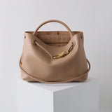 Large Luxury Soft Leather Tote Bag, Aesthetic Handbag With Gold Knot Buckle, Daily Fashion Designer Bag, Crossbody & Shoulder Style