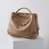 Large Luxury Soft Leather Tote Bag, Aesthetic Handbag With Gold Knot Buckle, Daily Fashion Designer Bag, Crossbody & Shoulder Style