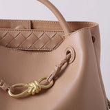 Large Luxury Soft Leather Tote Bag, Aesthetic Handbag With Gold Knot Buckle, Daily Fashion Designer Bag, Crossbody & Shoulder Style