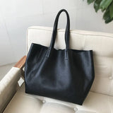 Large Soft Cowhide Leather Tote | Minimalist Oversized Shopper with Removable Inner Pouch