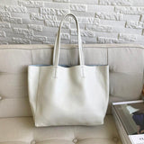 Large Soft Cowhide Leather Tote | Minimalist Oversized Shopper with Removable Inner Pouch