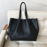 Large Soft Cowhide Leather Tote | Minimalist Oversized Shopper with Removable Inner Pouch