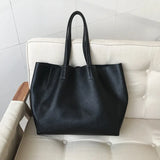 Large Soft Cowhide Leather Tote | Minimalist Oversized Shopper with Removable Inner Pouch