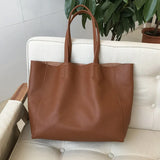 Large Soft Cowhide Leather Tote | Minimalist Oversized Shopper with Removable Inner Pouch