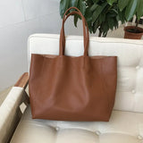 Large Soft Cowhide Leather Tote | Minimalist Oversized Shopper with Removable Inner Pouch