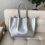 Large Soft Cowhide Leather Tote | Minimalist Oversized Shopper with Removable Inner Pouch