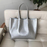 Large Soft Cowhide Leather Tote | Minimalist Oversized Shopper with Removable Inner Pouch