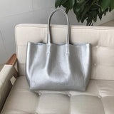 Large Soft Cowhide Leather Tote | Minimalist Oversized Shopper with Removable Inner Pouch