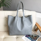 Large Soft Cowhide Leather Tote | Minimalist Oversized Shopper with Removable Inner Pouch