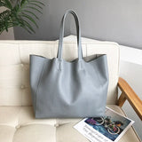 Large Soft Cowhide Leather Tote | Minimalist Oversized Shopper with Removable Inner Pouch
