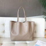 Large Soft Cowhide Leather Tote | Minimalist Oversized Shopper with Removable Inner Pouch