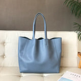Large Soft Cowhide Leather Tote | Minimalist Oversized Shopper with Removable Inner Pouch