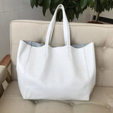 Large Soft Cowhide Leather Tote | Minimalist Oversized Shopper with Removable Inner Pouch
