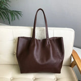 Large Soft Cowhide Leather Tote | Minimalist Oversized Shopper with Removable Inner Pouch
