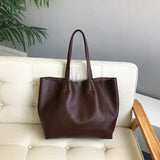 Large Soft Cowhide Leather Tote | Minimalist Oversized Shopper with Removable Inner Pouch