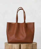 Large Soft Cowhide Leather Tote | Minimalist Oversized Shopper with Removable Inner Pouch