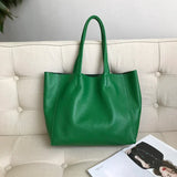 Large Soft Cowhide Leather Tote | Minimalist Oversized Shopper with Removable Inner Pouch