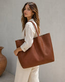 Large Soft Cowhide Leather Tote | Minimalist Oversized Shopper with Removable Inner Pouch