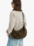 Large Suede Crossbody Purse, Black Suede Slouchy Bag & Crescent Hobo for Women