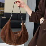 Large Suede Crossbody Purse, Black Suede Slouchy Bag & Crescent Hobo for Women