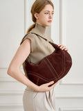 Large Suede Crossbody Purse, Black Suede Slouchy Bag & Crescent Hobo for Women
