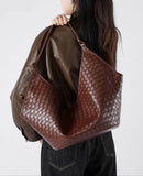 Large Woven Leather Tote Bag, Hobo Bag for Women – Soft Genuine Leather Shoulder Bag, Summer 2025 Fashion Handbag for Work, Travel & Daily Use