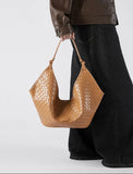 Large Woven Leather Tote Bag, Hobo Bag for Women – Soft Genuine Leather Shoulder Bag, Summer 2025 Fashion Handbag for Work, Travel & Daily Use