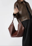 Large Woven Leather Tote Bag, Hobo Bag for Women – Soft Genuine Leather Shoulder Bag, Summer 2025 Fashion Handbag for Work, Travel & Daily Use