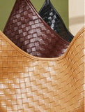 Large Woven Leather Tote Bag, Hobo Bag for Women – Soft Genuine Leather Shoulder Bag, Summer 2025 Fashion Handbag for Work, Travel & Daily Use