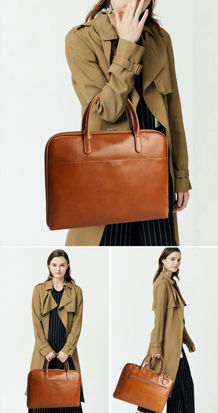 Leather briefcase women - Leather laptop bag women - 14 inch laptop bag - Office bag women - Slim leather briefcase - Convertible laptop bag - Image 3