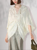 Luxe Women's Asymmetrical Jacquard Knit Top, Silky and Soft Batwing Sleeve Draped Loose Fit Top