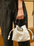 Luxurious Minimalist Soft Calfskin Bucket Bag | Shoulder Bag and Crossbody Bag for Women with Drawstring Closure