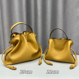 Luxurious Minimalist Soft Calfskin Bucket Bag | Shoulder Bag and Crossbody Bag for Women with Drawstring Closure