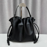 Luxurious Minimalist Soft Calfskin Bucket Bag | Shoulder Bag and Crossbody Bag for Women with Drawstring Closure