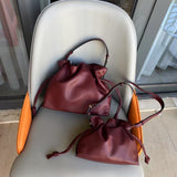 Luxurious Minimalist Soft Calfskin Bucket Bag | Shoulder Bag and Crossbody Bag for Women with Drawstring Closure