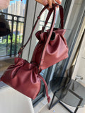 Luxurious Minimalist Soft Calfskin Bucket Bag | Shoulder Bag and Crossbody Bag for Women with Drawstring Closure