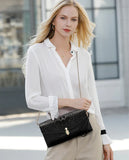 Luxury Cowhide Leather Crocodile-Embossed Clutch, Elegant Genuine Leather Evening Bag for Women