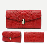 Luxury Cowhide Leather Crocodile-Embossed Clutch, Elegant Genuine Leather Evening Bag for Women